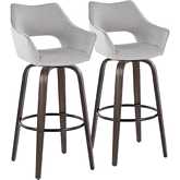 Mustang 30" Swivel Bar Stool in Walnut Glazed Wood & Grey Fabric with Black Footrest (Set of 2)